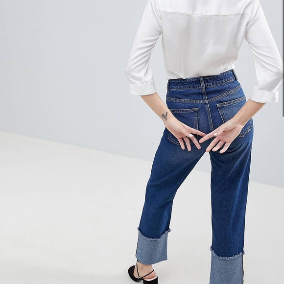 WAREHOUSE Turn Up Frayed Hem Jeans cuffed denim size 26 - Picture 2 of 9